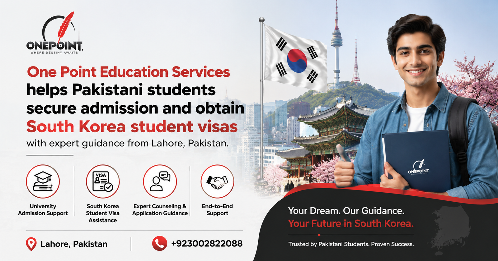 One Point Education Services providing South Korea student visa consultancy in Lahore, Pakistan.