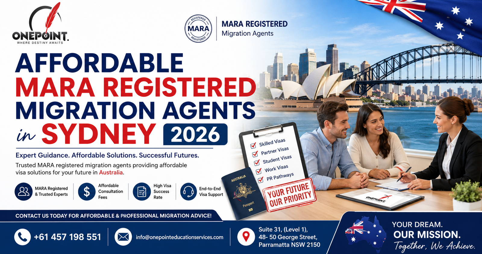 Affordable MARA Registered Migration Agents in Sydney helping students, skilled workers, and families apply for Australian visas with One Point Education Services.
