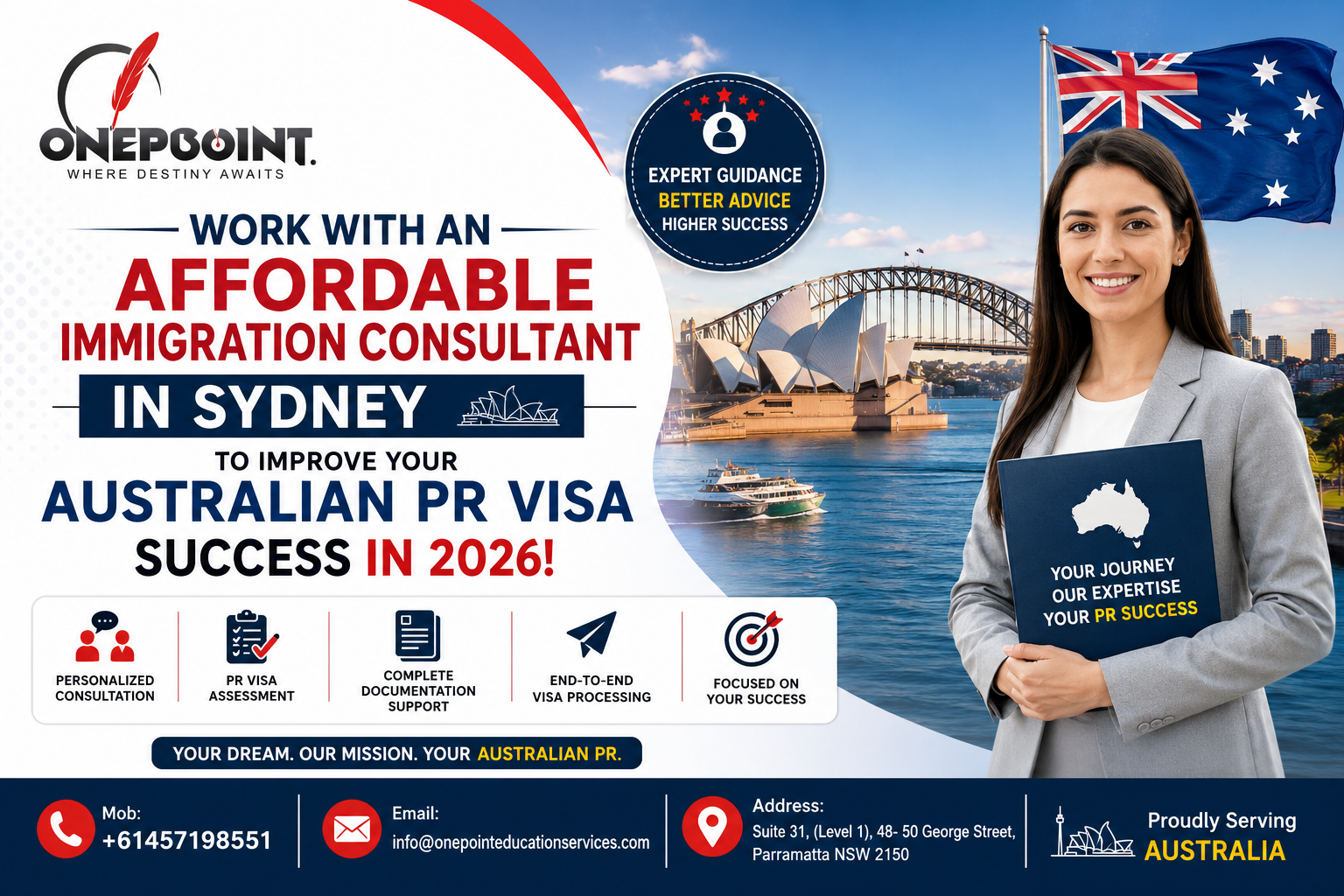 Affordable Immigration Consultant in Sydney for PR Visa helping skilled migrants secure Australian Permanent Residency in 2026 through One Point Education Services.